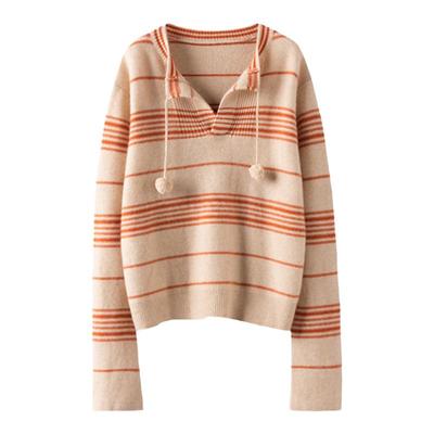 绒球装饰100%山羊绒撞色条纹