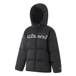 李宁男童羽绒服短款连帽鸭绒外套2025冬季新款青少年儿童户外上衣