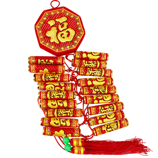 新年仿真鞭炮装饰挂件炮竹烫金植绒彩晶鞭炮爆竹道具商城超市装饰