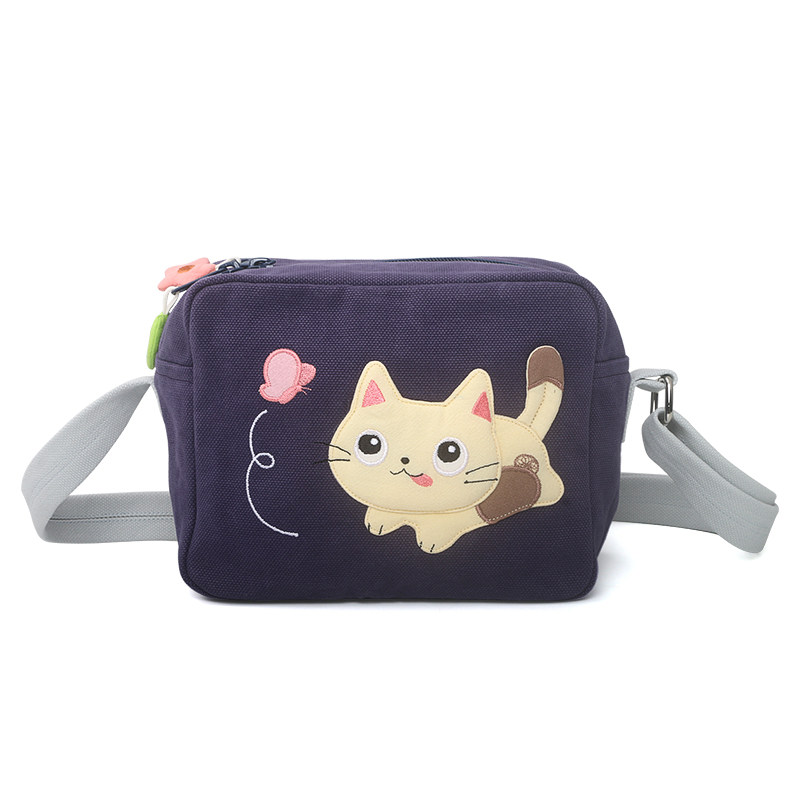 Kine猫可爱帆布休闲女包小斜挎包