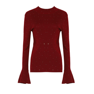 DPLAY秋季气质红色毛衣半高领羊毛衫针织衫修身亮钻毛衣女