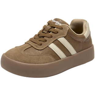 大东女鞋德训鞋2026春季新款复古潮流拼色百搭简约厚底休闲女板鞋