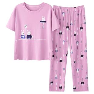 天天特价夏天纯棉睡衣女夏短袖长裤薄款家居服可外穿夏季套装春秋