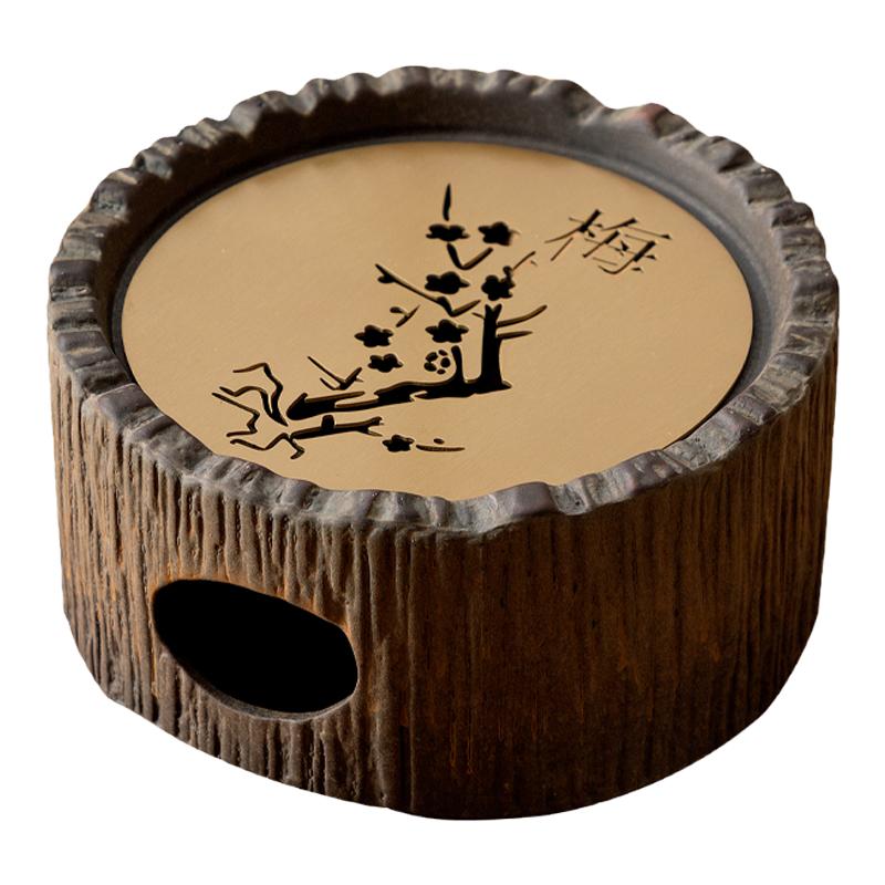 温茶炉蜡烛加热保温底座茶杯加热暖茶器大号温茶器树桩炉梅花铜垫