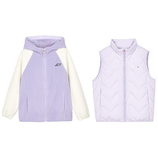 Skechers斯凯奇童装儿童羽绒马甲背心冬季新款女童针织外套两件套