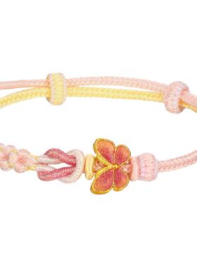 梦金园转运珠桃花结蝴蝶足金手链