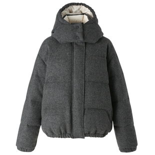 IIIVIVINIKO“全羊毛粗纺花呢”合体连帽短款羽绒服女M349104124E