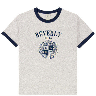 [春夏新品]Sporty&Rich 女士复古徽章学院风短款撞色边短袖T恤