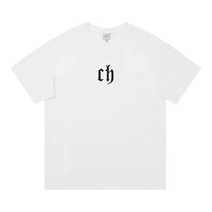 Chinism CAS字母印花白色短袖t恤男运动休闲宽松夏季男生美式上衣