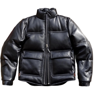 复古男士冬季黑色绵羊皮真皮羽绒服鸭绒休闲短款立领保暖