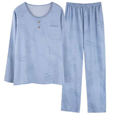 睡衣男士春秋棉绸长袖中年