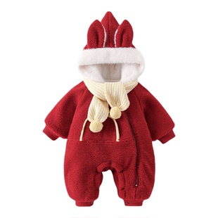 英国NEXT婴儿拜年服连体衣冬季加厚羽绒棉服宝宝百天周岁外出抱衣