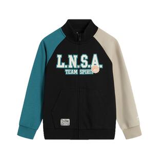 李宁儿童开衫卫衣中大童棒球服2026春季新款男童棉质透气运动外套