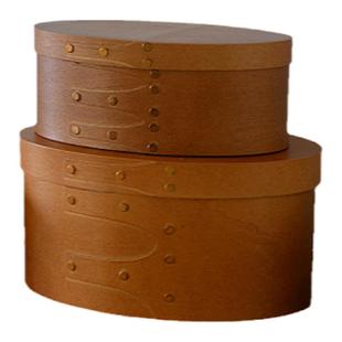 沐野 日式复古收纳盒手工木制craster夏克盒小众简约椭圆形收纳筐