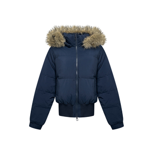 NAZ那子大码冬装90白鸭绒连帽大毛领短款胖mm时尚保暖羽绒服外套