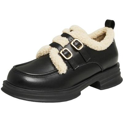 天美意春新款商场同款保暖英伦风皮鞋毛毛鞋女单鞋BI071AM4