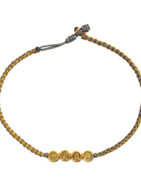 足金手工錾刻平安喜乐手绳