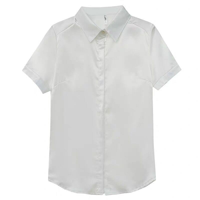 短袖真丝衬衫女士夏季新款职业衬衣气质工作服纯白色大码正装上衣