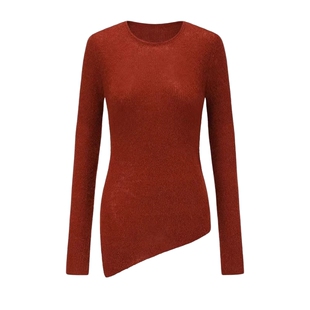 【INTOTHE EAST】hug红色羊毛不对称打底毛衣针织衫 intotheeast