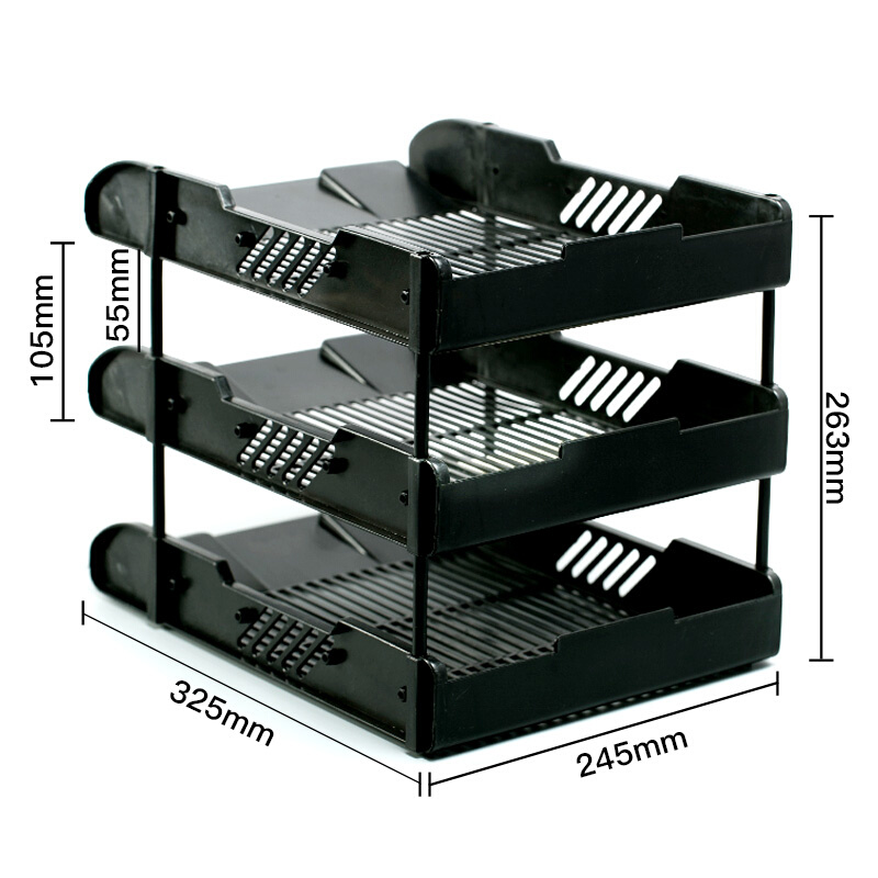 牧野MAKINO文件座三层文件框文件盘多功能黑色塑料横式多层文件架