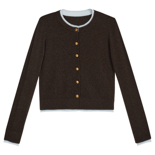 YINER音儿专选2025冬季新款摩卡慕斯色海盐撞色丝光羊毛针织衫