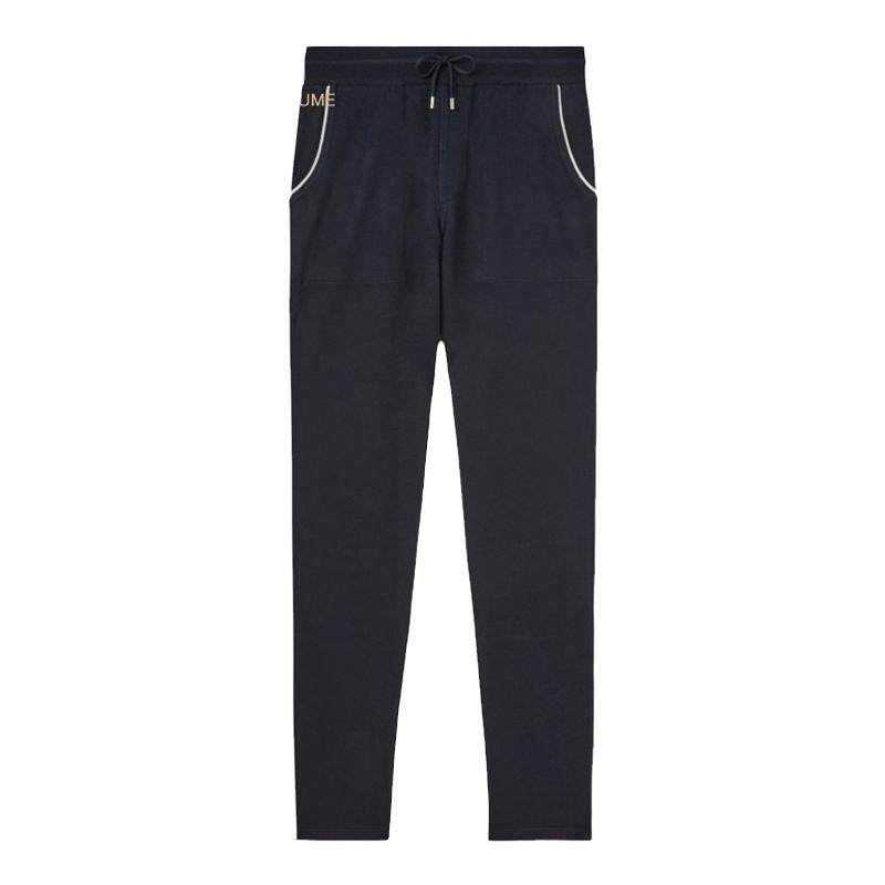 Loro Piana/诺悠翩雅男裤海军蓝色针织羊绒与棉质混纺长裤慢跑裤
