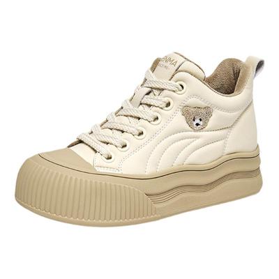 森马高帮鞋女板鞋2025新款冬季加绒保暖厚底小熊运动休闲鞋小白鞋