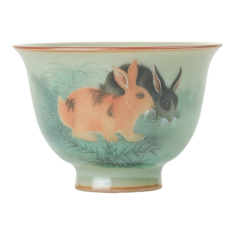 景德镇手绘兔子汝瓷主人杯