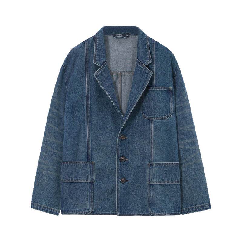 【重工洗水】Unvesno(UN)25春夏Denim主义复古猫须牛仔西装外套