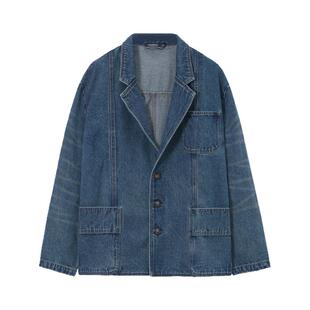 【重工洗水】Unvesno(UN)25春夏Denim主义复古猫须牛仔西装外套