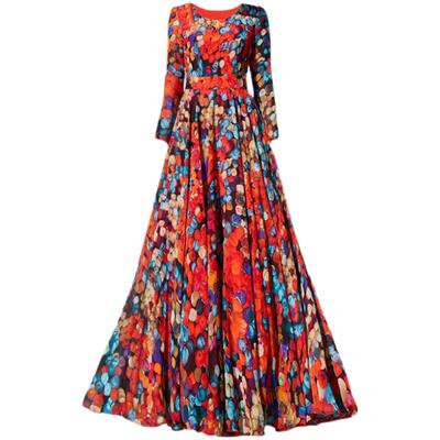 长袖雪纺印花波点时尚修身大摆