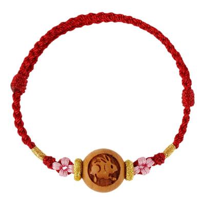天然老桃木十二生肖红绳手链男女