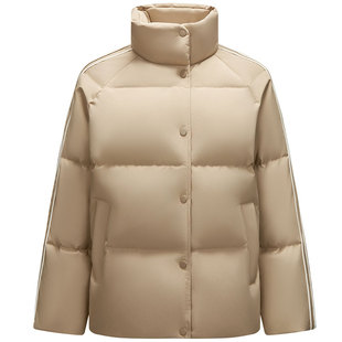 森马羽绒服女立领撞色宽松面包服2025冬季新款小个子三防短款外套