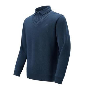 红豆加绒假两件毛衫中老年爸爸保暖打底衫内搭衬衫领针织衫毛衣男