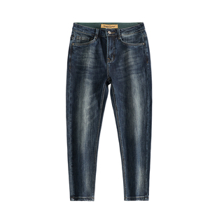 高端八分小脚牛仔裤男款小个子弹力修身直筒矮个腿短男生九分裤子