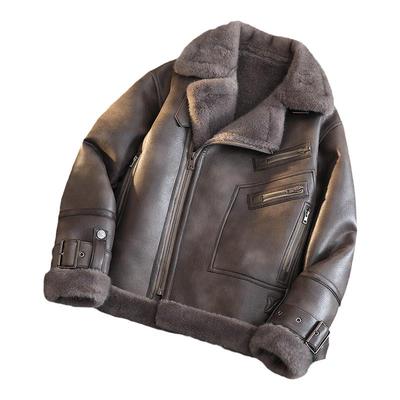 男士重工皮毛一体外套冬翻领