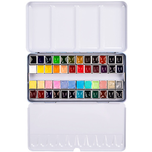 史明克固体水彩颜料分装铁盒小史学院级迷你便携大师级透明24色学生美术生专用水粉绘画画笔工具专业写生套装