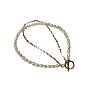 TYUSHA小众双层手链/厚实版方链条美国14K包金天然珍珠手链高级感