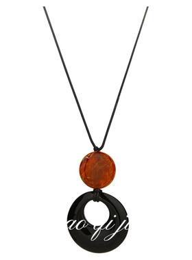 长款黑琉璃圆环吊坠黑绳项链仙女