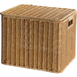 仿藤编收纳箱家用大号衣物编织筐带盖北欧风衣橱格子柜置物整理箱