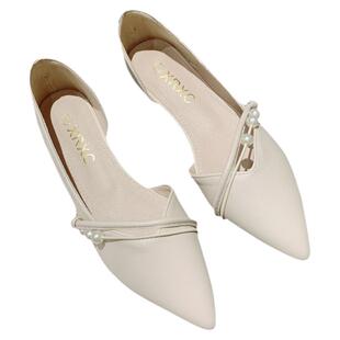 法式侧空单鞋女春季2025新款尖头平底晚晚风仙女温柔软皮豆豆鞋