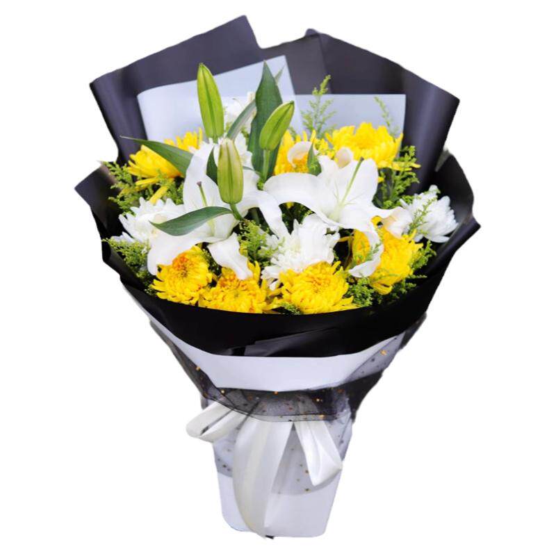 清明节黄白菊花花束上坟祭奠扫墓哀悼同城鲜花速递北京上海广州店