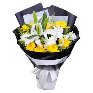 清明节黄白菊花花束上坟祭奠扫墓哀悼同城鲜花速递北京上海广州店