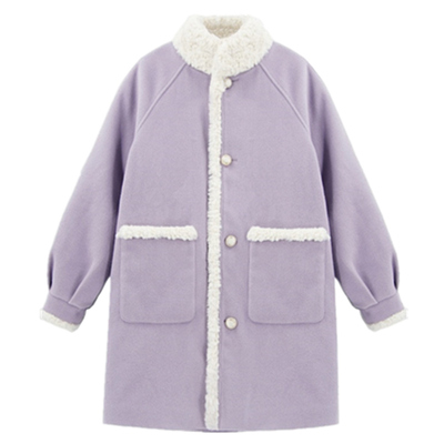 甜美羊羔毛呢子大衣胖mm加厚棉服