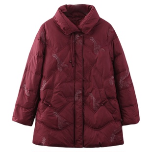 依佈中老年女士国风刺绣羽绒服2025冬装新款加厚保暖妈妈装外套