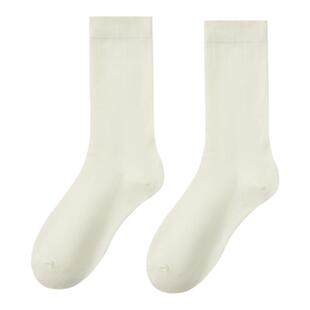 白色堆堆袜子女纯棉中筒袜无骨松口月子袜配小皮鞋穿春秋长筒长袜