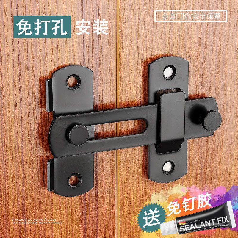黑色门锁搭扣老式门栓免打孔门插销门扣防盗锁谷仓门卡扣推拉门锁_虎窝淘
