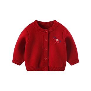 男童年服马年新款男宝宝红色喜庆毛衣外套婴儿新年拜年服过年衣服
