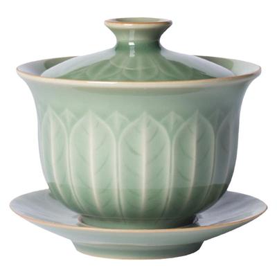 龙泉青瓷三才盖碗泡茶杯