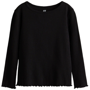 HM童装儿童女童春季T恤休闲圆领长袖柔软罗纹内搭上衣1212699
